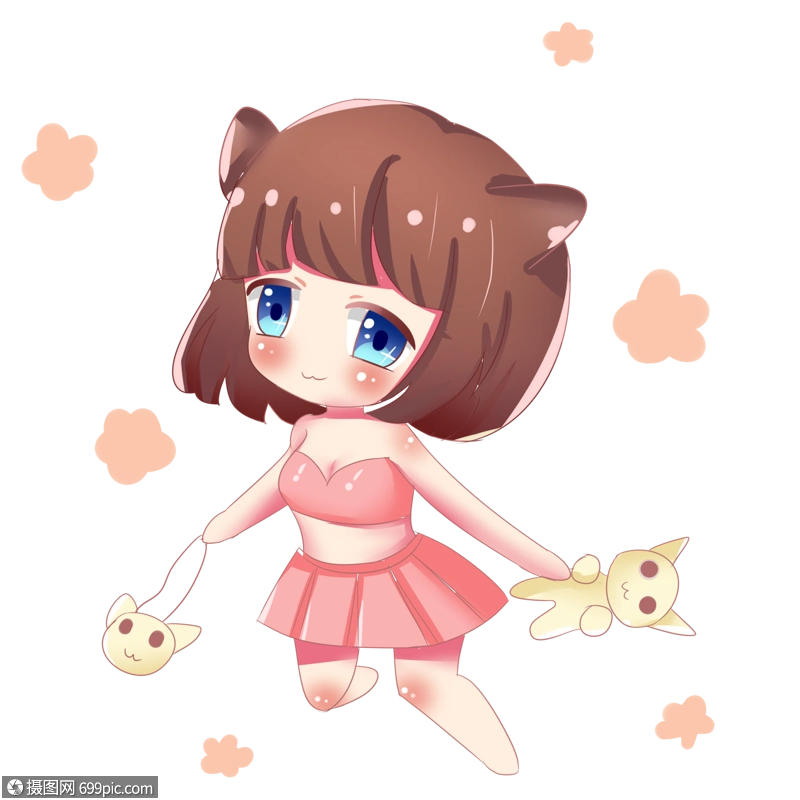 q版夏天猫耳萌系拿着猫咪玩具的小女孩动漫人物
