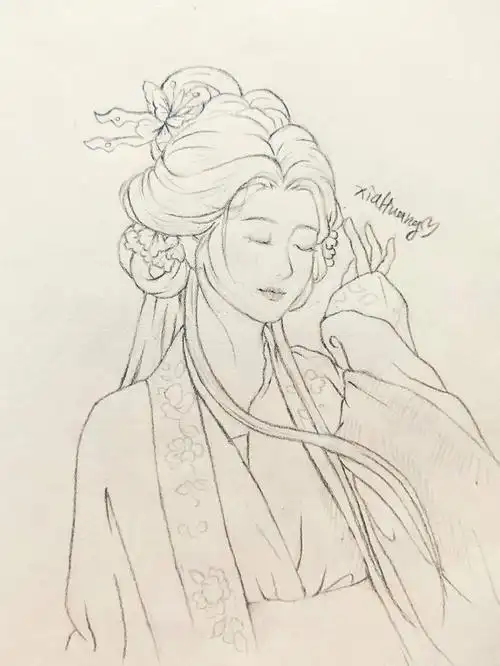 春来到#满上一杯春天  #手绘教程  #我的日常  #线稿  #古风人物