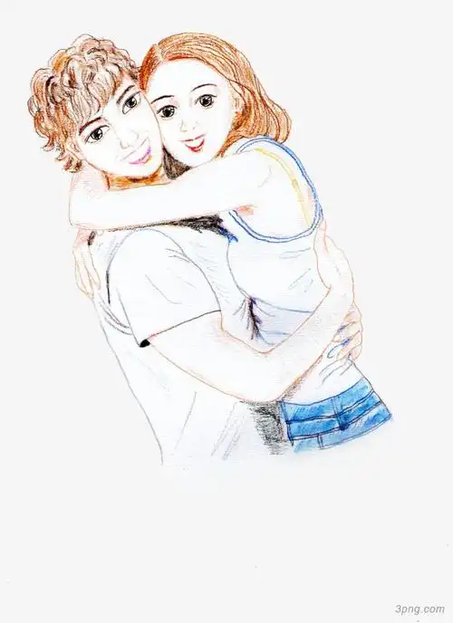 卡通拥抱的情侣png素材透明免抠图片-卡通手绘