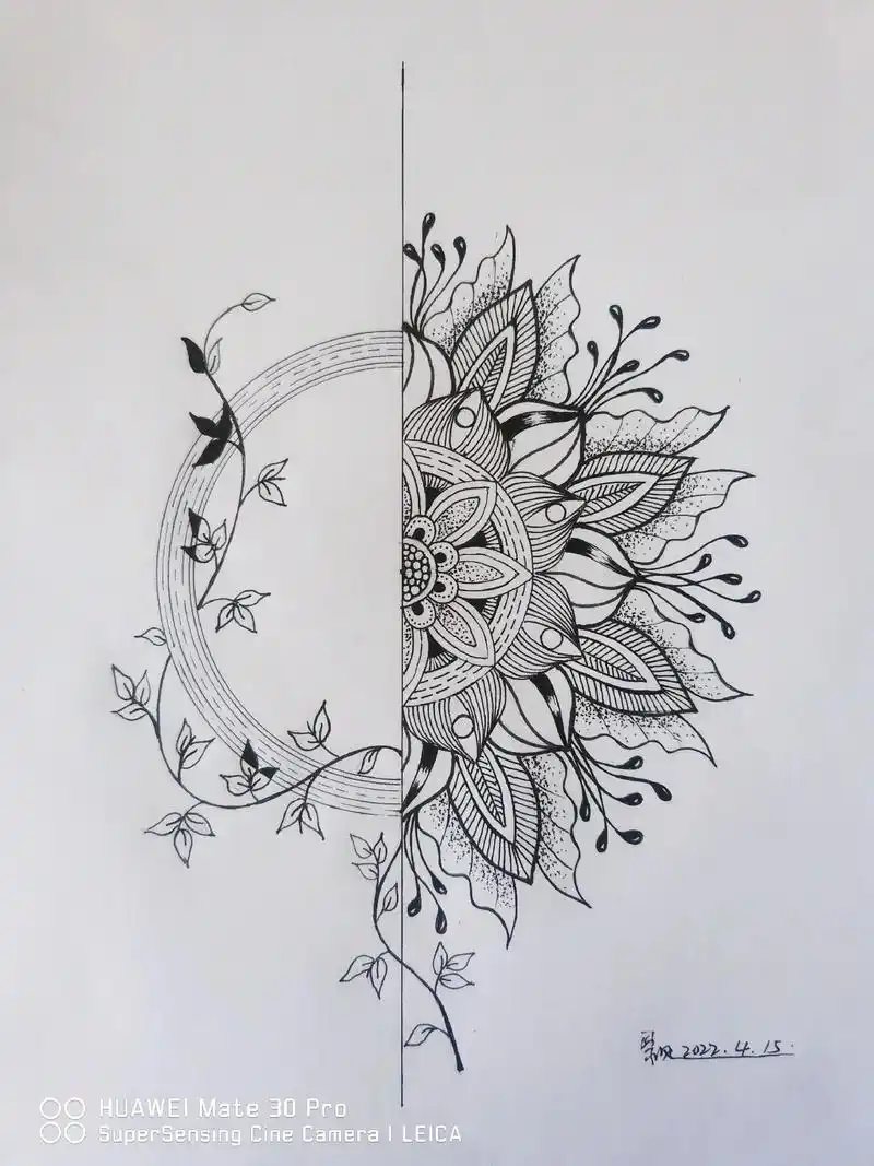 挑战018/100幅手绘线描画创意曼陀罗||原创||黑白线 - 抖音