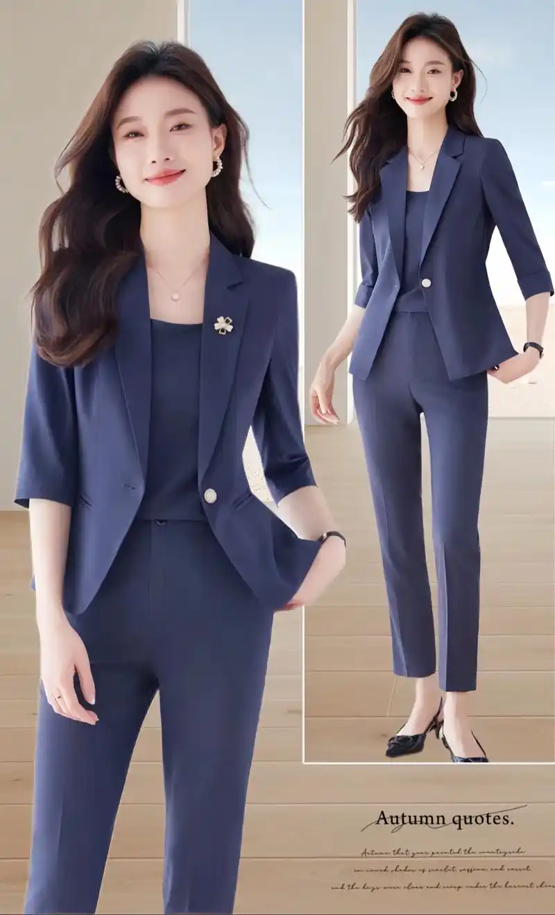 姐妹们～西装套装女夏季七分袖薄款显瘦时尚气质女神范高级感职业套装
