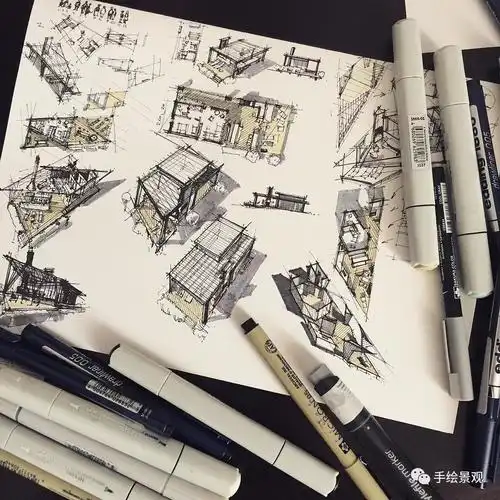 手绘建筑结构设计分析图