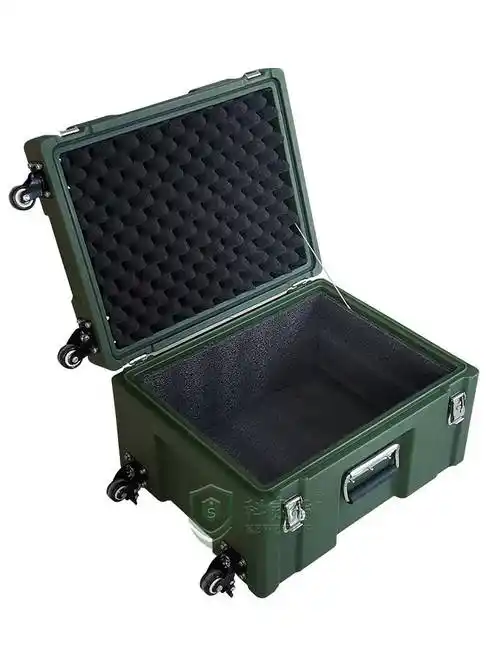 海安军绿色滚塑箱便携式手提工具箱可移动拉杆箱带万向轮