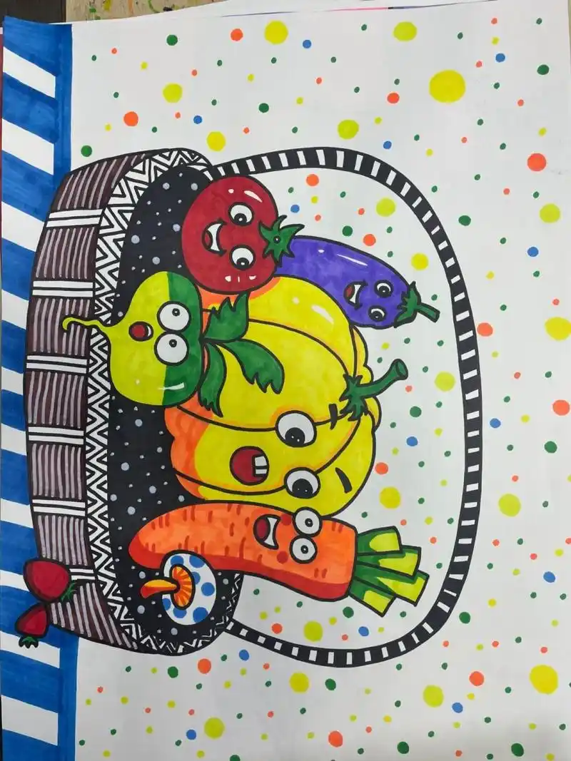 一年级7岁 8岁美术 儿童绘画 精灵美术课后小结 《篮子里的蔬菜》 1.