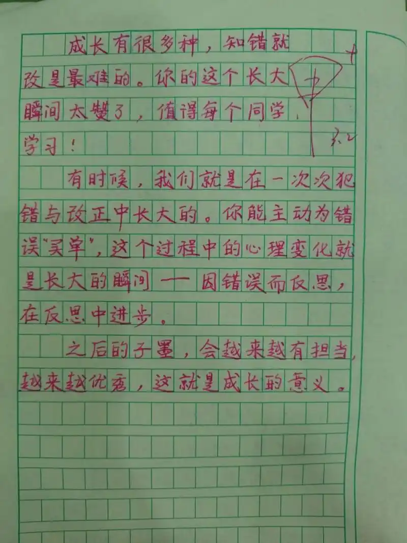 五下习作《那一刻,我长大了》评语模板 模板一:表扬你事情经过描述很