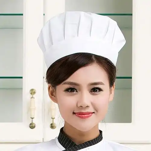 酒店厨房厨师工作帽子涤棉白布帽蘑菇帽子男女通用厨师帽子白色可调节