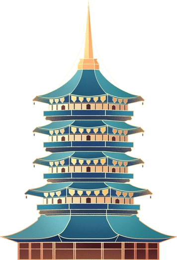 金线中国城市国潮风格插画-雷峰塔