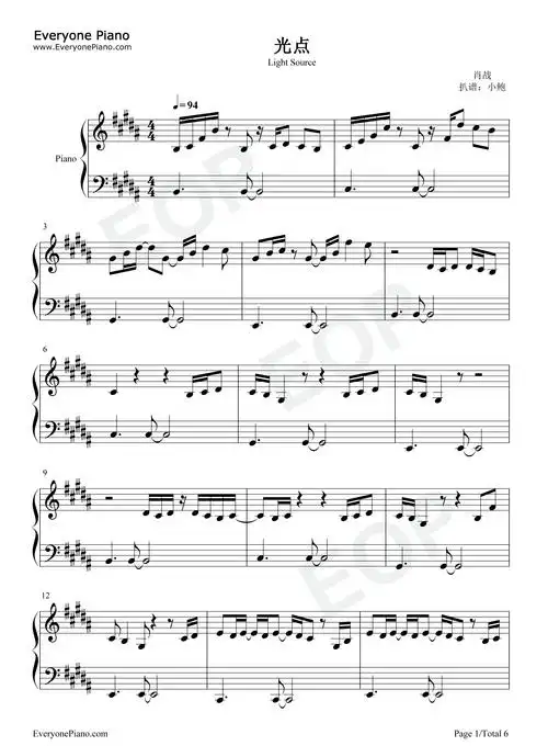 光点-肖战全新单曲五线谱预览1-钢琴谱文件(五线谱,双手简谱,数字谱