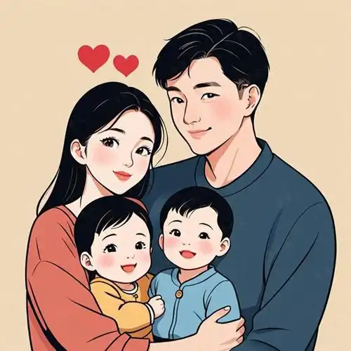 亲子头像|双胞胎男孩家庭插画头像设计