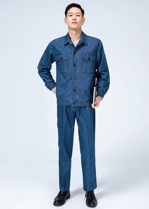 佳瑞捷夏季薄款牛仔工作服男棉透气耐磨工地车间电焊工劳保服纽扣上衣