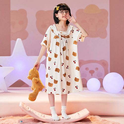 儿童睡衣裙纯棉夏季可爱13岁女孩公主风中大童薄款女童睡裙家居服