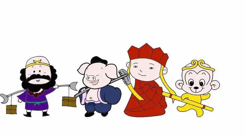 简笔画手抄报西游记唐僧师徒简笔画图片q版西游记师徒四人简笔画图片