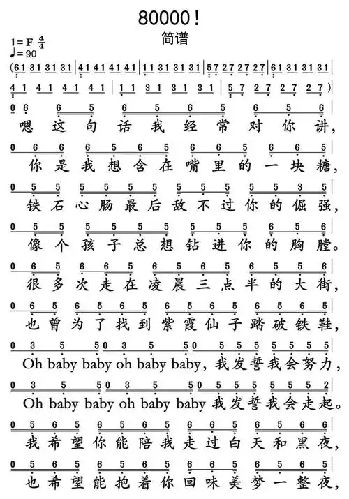 80000!简谱乐谱