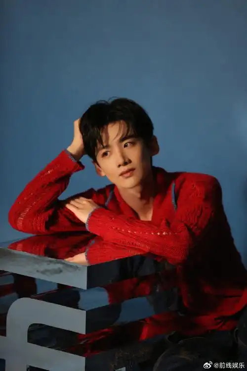 白敬亭红色针织开衫