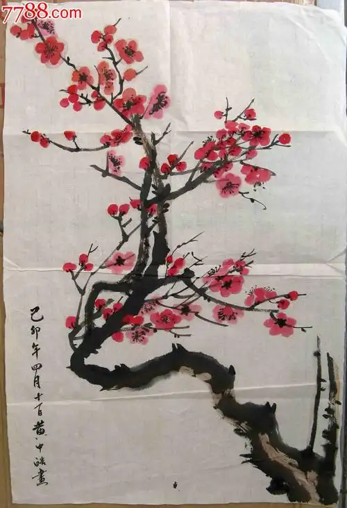 不错的四尺开三红梅画迎春斗寒开新花