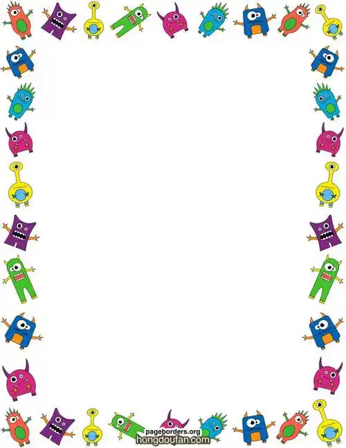 彩色小怪兽卡通边框空白纸张下载