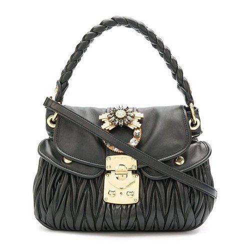 miumiu缪缪黑色皮质女士手提包