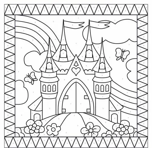 儿童城堡线条画,,城堡,线条,儿童,卡片,单色,单色花,线描图,ai,白色