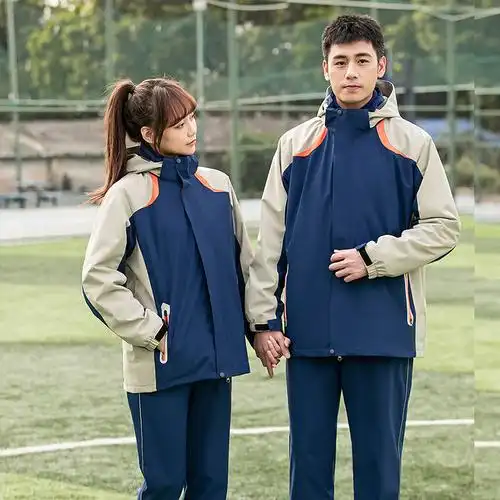 中学生校服冲锋衣加绒加厚冬装三件套高中班服反光条小学冬季裤子