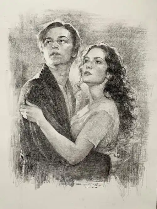 美女自带柔光朦胧感#泰坦尼克号  #电影泰坦尼克号  #泰坦尼克  #素描