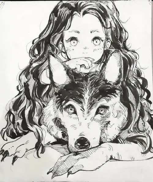 人物黑白动漫素材插画绘画线稿手绘女生男生长发短发转载二次元