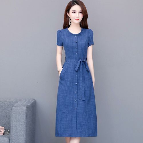 气质连衣裙女士夏季2022年新款韩版中长款收腰显瘦过膝流行长裙子