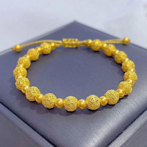 瑞诺黄金手链女士999足金转运珠古法花丝绣球手串送女朋友情人节礼物