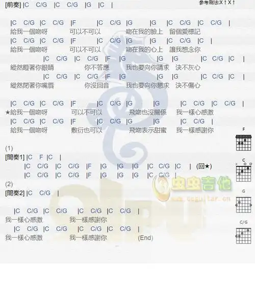 张露《给我一个吻》吉他谱