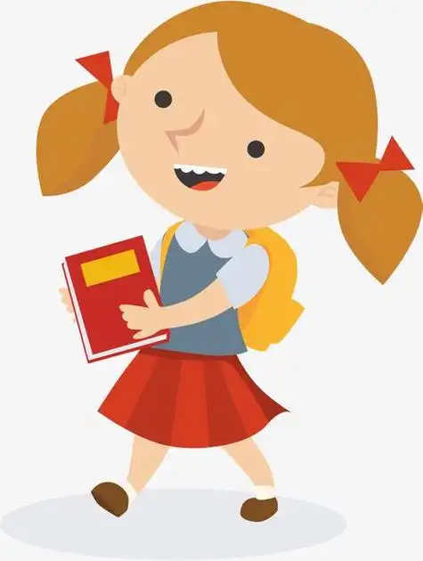 小女孩背书包上学简笔画卡通