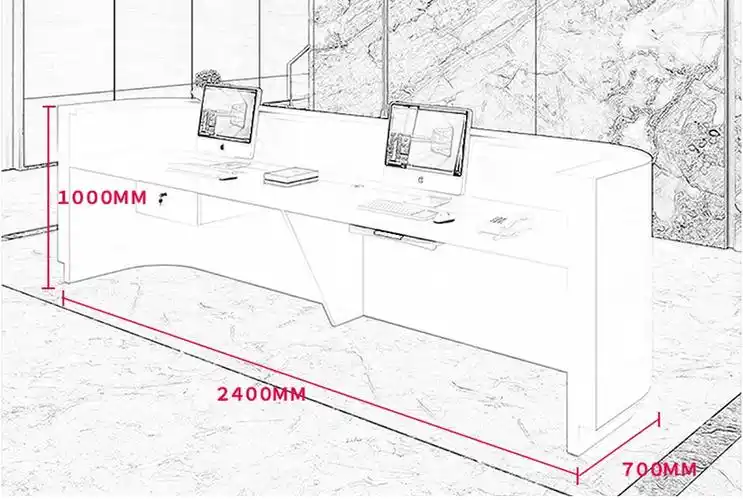 酒店前台人造-pu前台收银弧形产品尺寸图_2400×700×1000