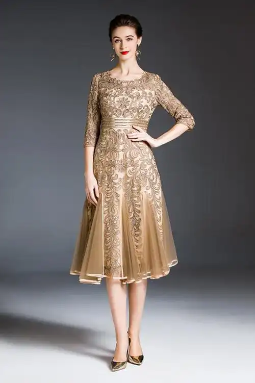 高贵优雅女装重工刺绣年会敬酒礼服裙秋季中长款大摆连衣裙8639-1