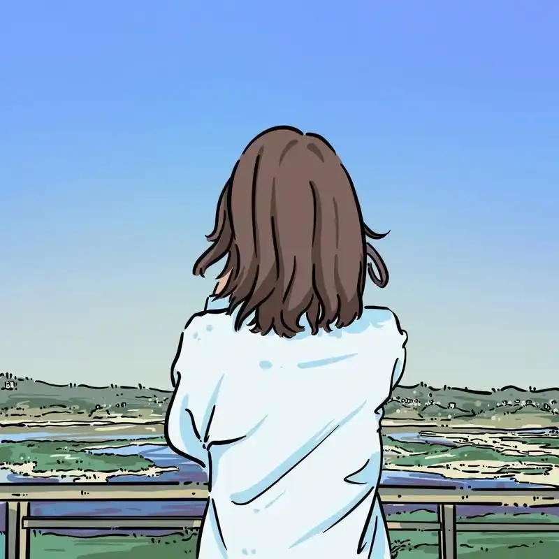 海滩女生背影手绘头像定制卡通漫画微信约稿