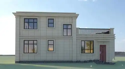 简欧风格,大气素雅立面暖色系的外墙油漆,非常温暖平顶造型,结构简单