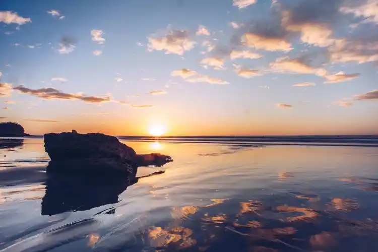 海滩, 云彩, 岩石, 海, 太阳, 水