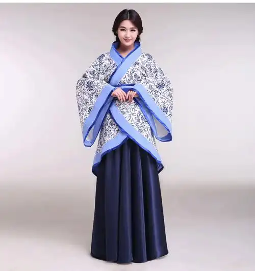 青花瓷改良汉服古装女装襦裙单绕交领汉朝正规深衣曲裾成人礼服