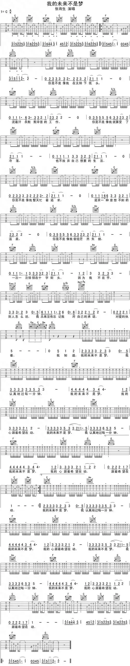 张雨生《我的未来不是梦》吉他谱(清晰完整版)