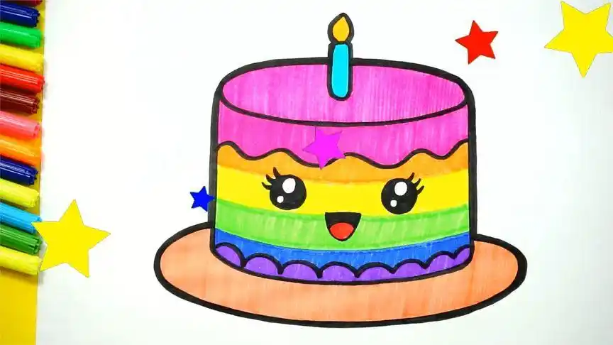 生日蛋糕简笔画,可爱的蛋糕快来一起画吧!#创意绘画 #生日蛋糕
