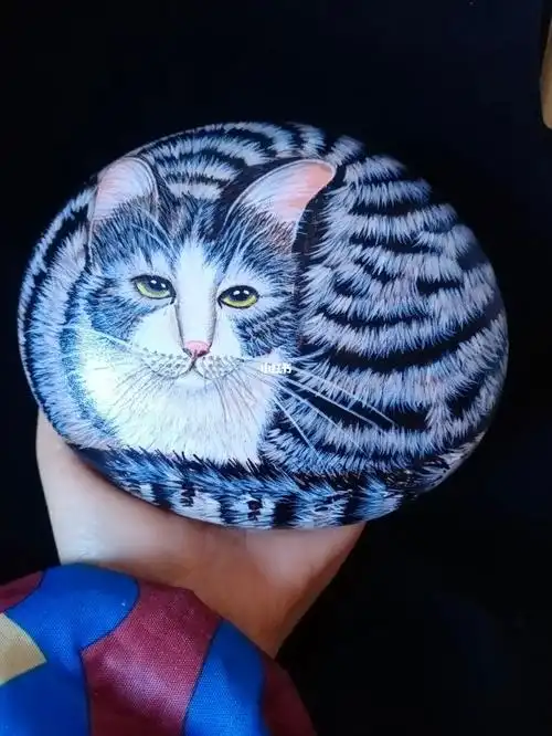 石头画  #丙烯画     随型猫猫,步骤图