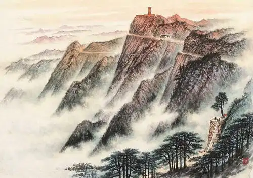 0044黄洋界镜片设色纸本