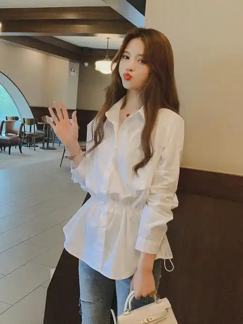 白衬衫女长袖欧美图片