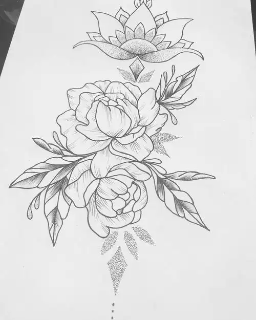 北京芳清园美容整形师文先生牡丹纹身手稿