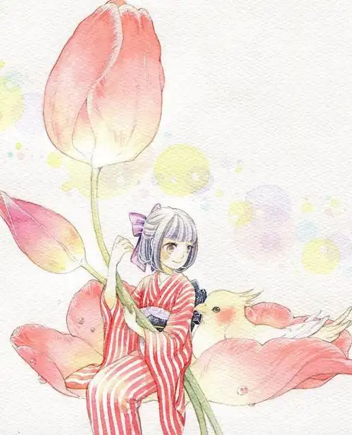 插图女孩日本水彩插画家友风子