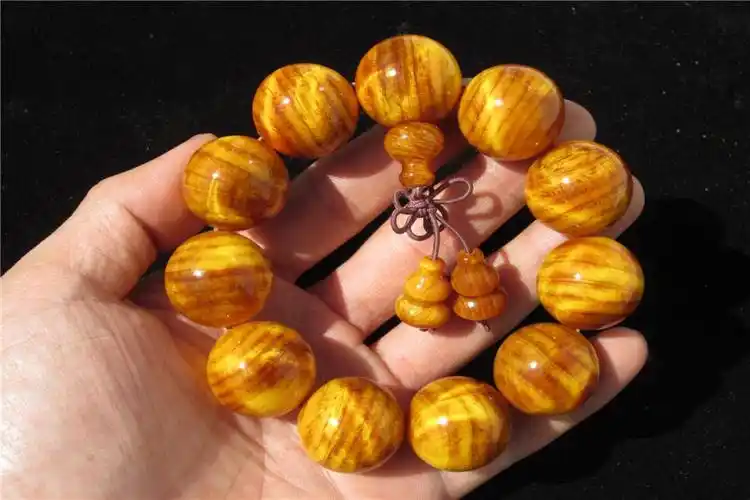 长白山琥珀木手串 东北松明子满油高透 闪电纹佛珠念珠原油高抛 满瘤