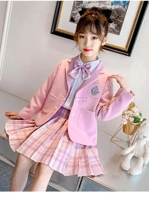 洋气儿童西装格子裙三件套小女孩12五六年级13大童14岁15中大星野170