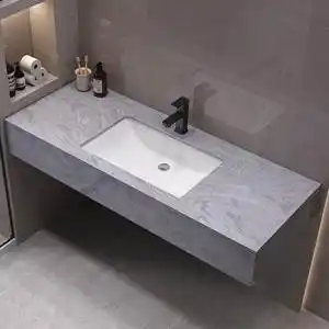 简约大理石洗漱台浴室柜台面宾馆卫生间挂墙式洗手盆定制洗脸台盆
