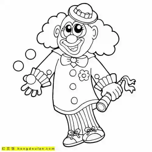 10张有趣搞笑的马戏团的小丑卡通涂色简笔画-红豆饭小学生简笔画大全