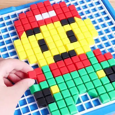 儿童创意早教蘑菇益智玩具拼图男女女孩正方形拼插插珠
