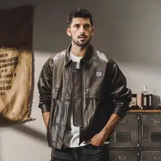 茗雎pu皮夹克男款美式重磅宽松休闲美拉德复古机车皮衣外套秋季皮衣男