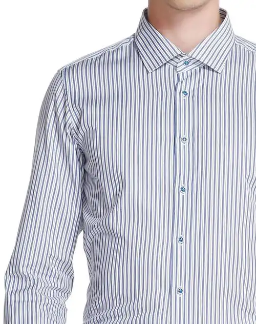 蓝/白色休闲条纹长袖衬衫