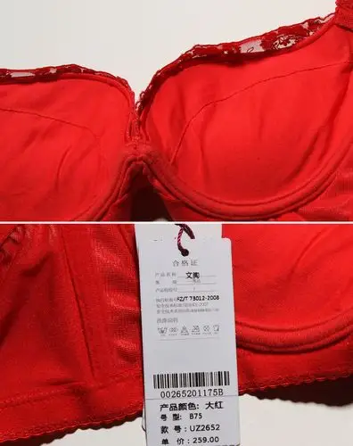 大红色时尚刺绣印花调整型3/4厚杯文胸